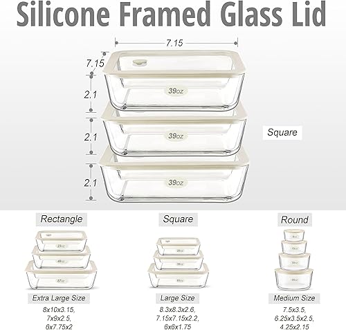 Miniatura 3 de Urban Green Juego de recipientes de vidrio para alimentos con tapa de vidrio, paquete de 3, juego de recipientes de almacenamiento de alimentos,
