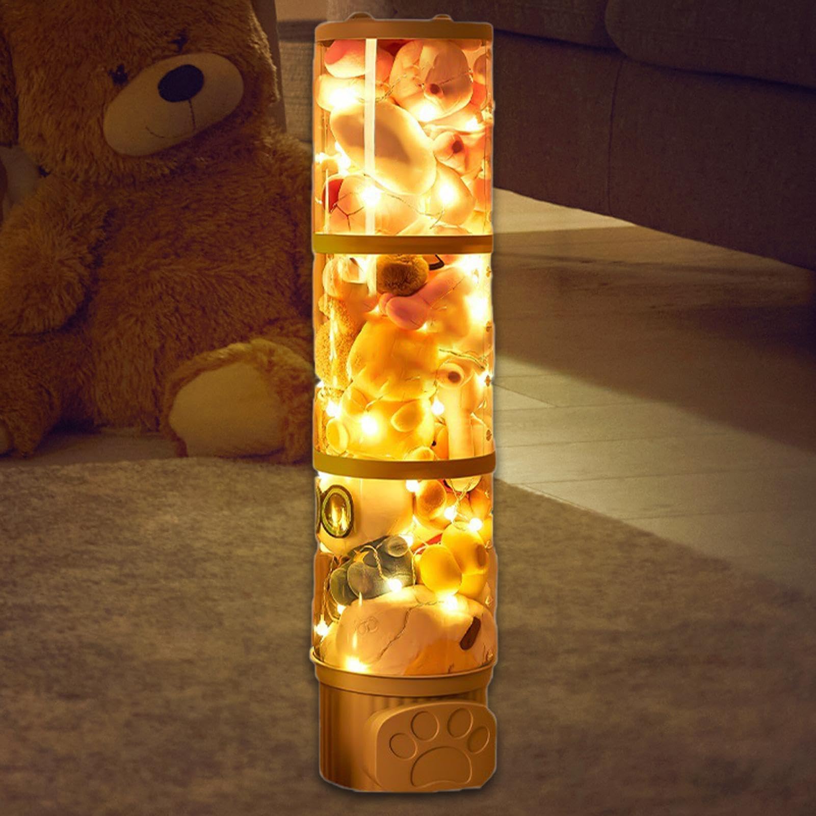 Stofftier-Aufbewahrungsröhre, Transparenter Spielzeug-Organizer Mit Licht – PET-transparenter Stofftier-Zoo-Organizer, Großer Puppen-Display-Eimer Mit Deckel