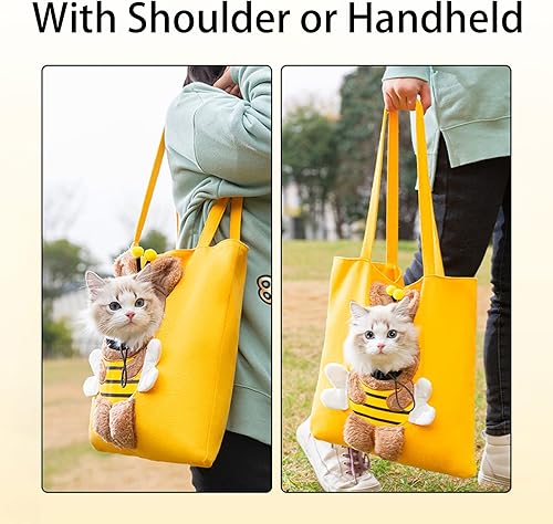 Miniatura 6 de Bolsa de hombro de lona para mascotas, lindo transportador de gatos con forma de dinosaurio, tamaño L, portátil para gatitos y cachorros,