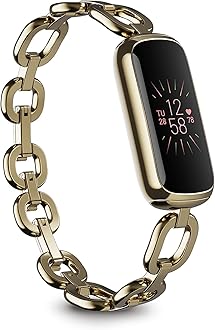 Fitbit Luxe, Special Edition gorjana Parker Link Bracelet + peony classic band, Lunar White/Soft Gold Stainless Steel