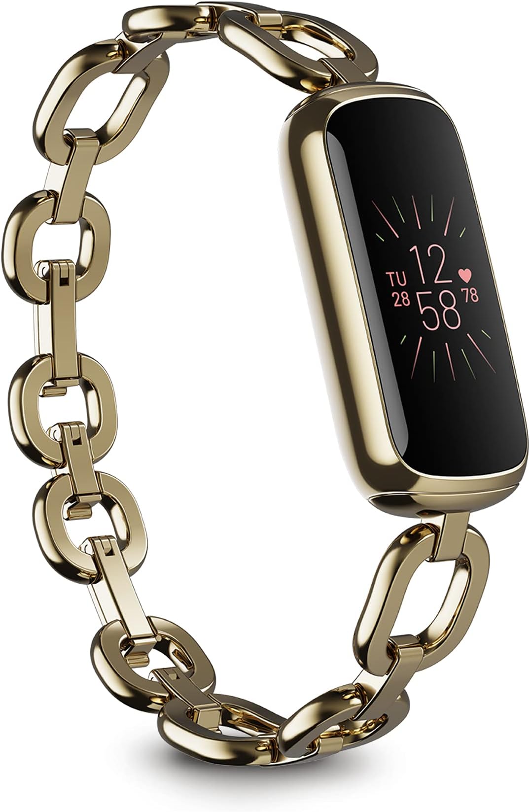 Fitbit Luxe, Special Edition gorjana Parker Link Bracelet + peony classic band, Lunar White/Soft Gold Stainless Steel