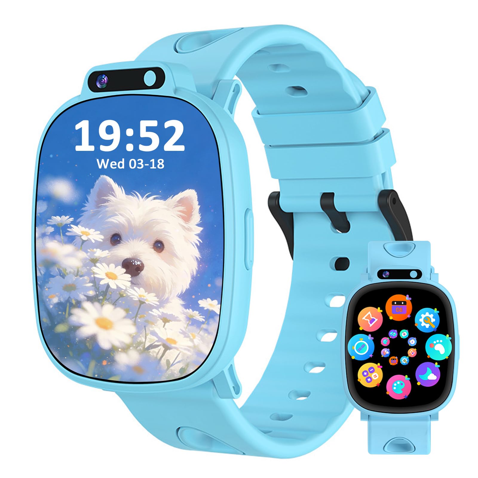 Reloj Inteligente Niño con Pantalla de 1,9", 18 Juegos, Monitor de Sueño, Podómetro, Cámara, Linterna, Smartwatch Niñas y Niños y Adolescentes sin App ni Tarjeta SIM (Blue)