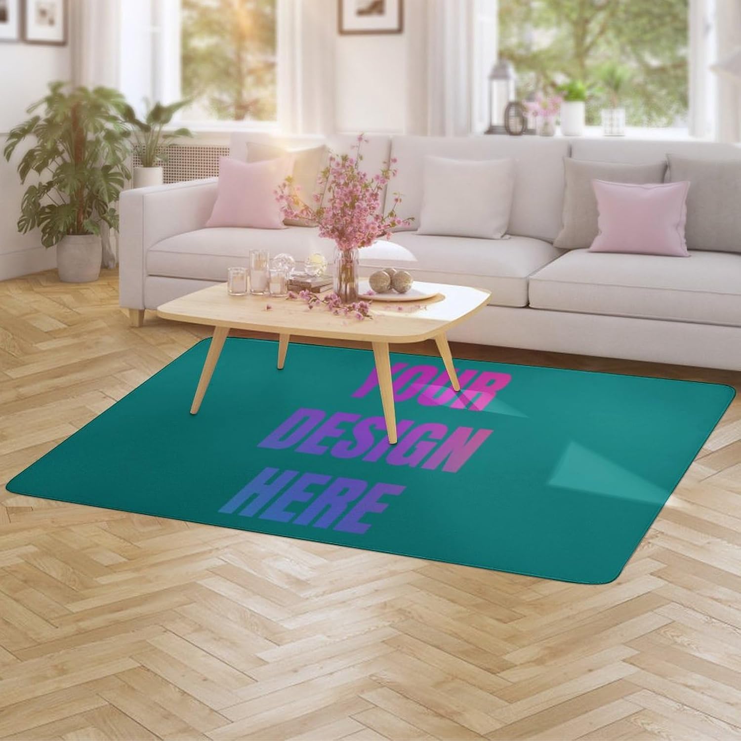 Personalized Rug Custom Area Carpet with Your Logo Image Text Photo,Non-Slip Washable Door Mats Decorative for Bedroom Living Room Office Garden 60x40 inch TropicalBlue
