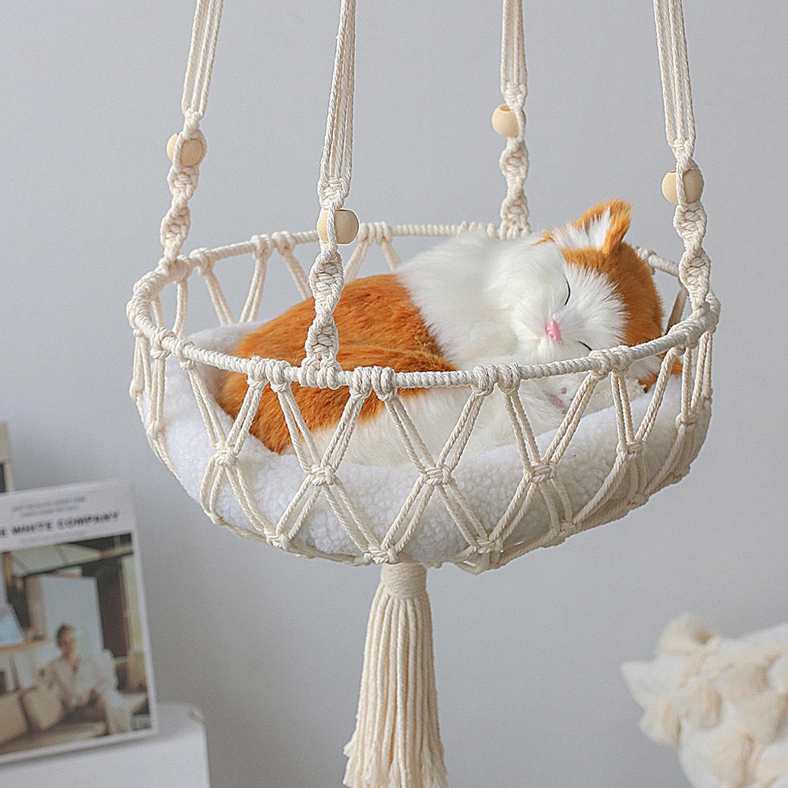 Katzenhängematte aus Baumwolle - Boho Macrame mit gemütlichem Tierbett | Kreative langlebige Indoor-Katzen im modernen Design zum Schlafen, Spielen, Klettern