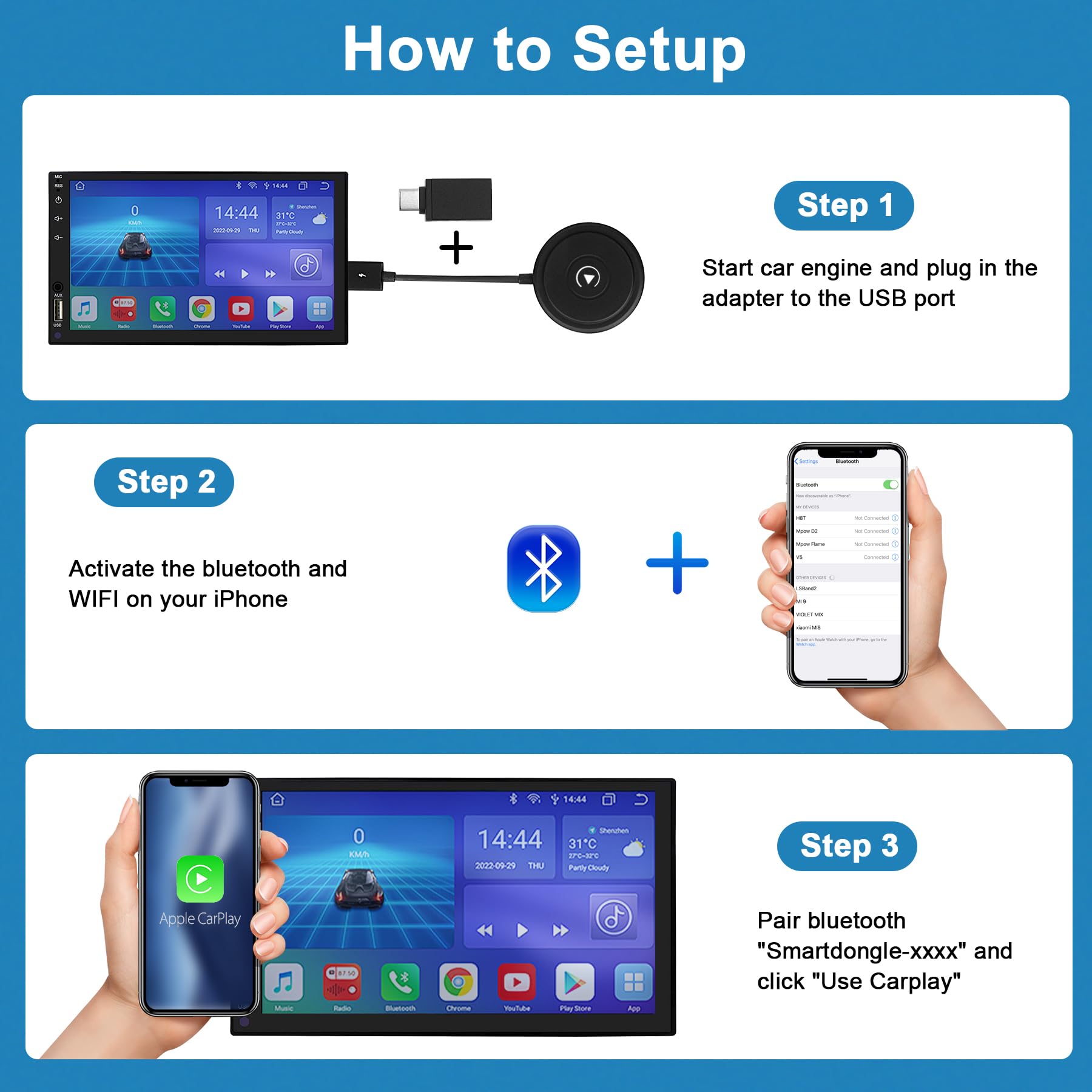 Adattatore CarPlay Wireless 5GHZ, Conversione CarPlay Cablato in Wireless, Connessione Automatica, per Veicoli con CarPlay Cablato di Fabbrica, Plug and Play,Nero