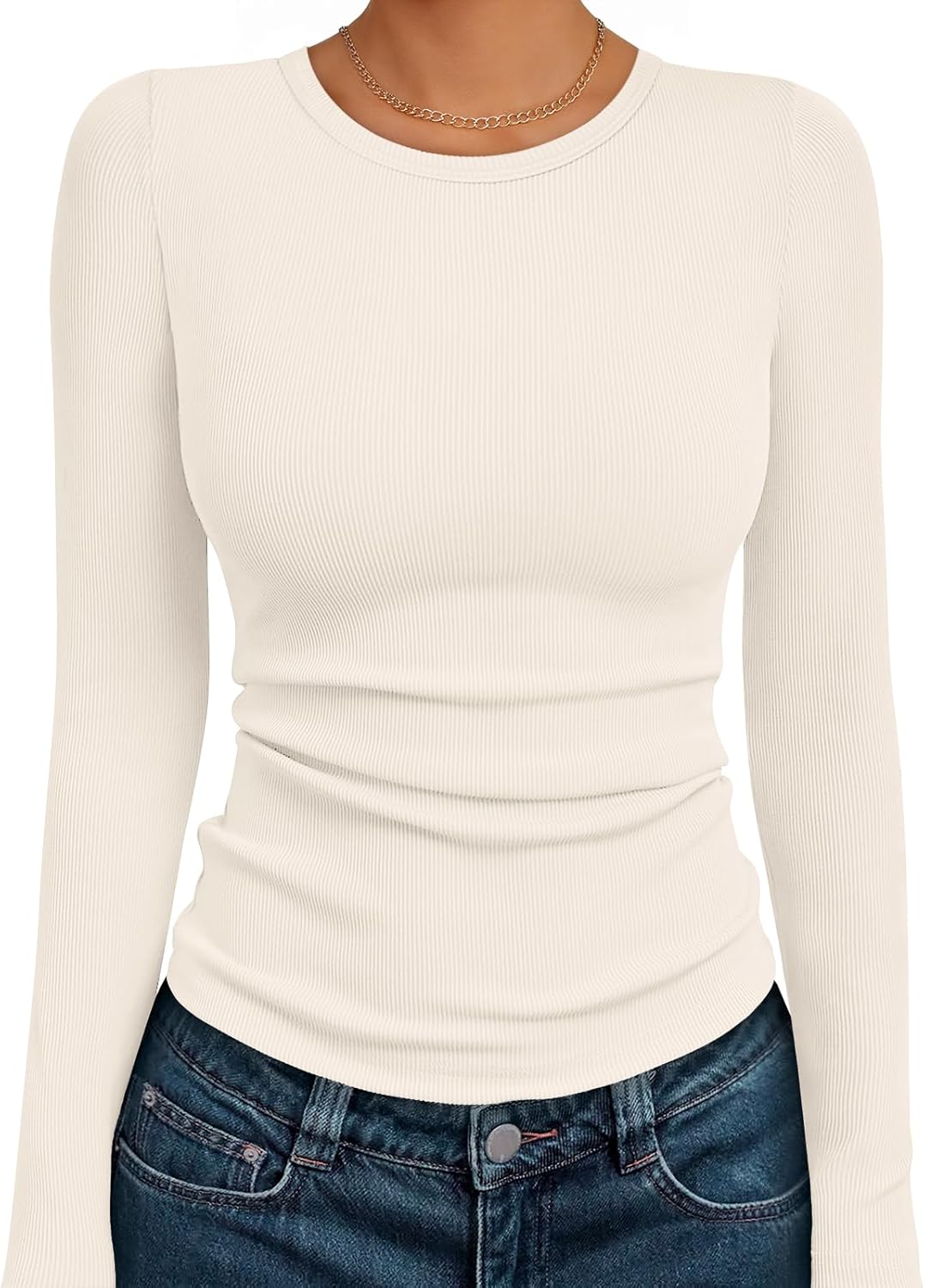 AUTOMET Women’s Long Sleeve Blouses Shirts with Ribbed Knit Work Office Basic Tops