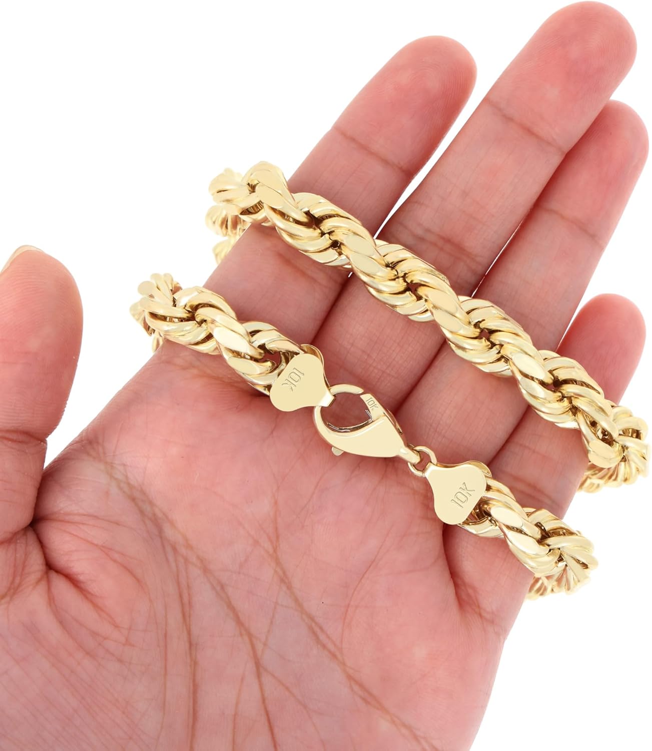 Nuragold 10k Real Yellow Gold 10mm Rope Chain Diamond Cut Necklace (22"-30") Italian Jewelry for Men - Image 3