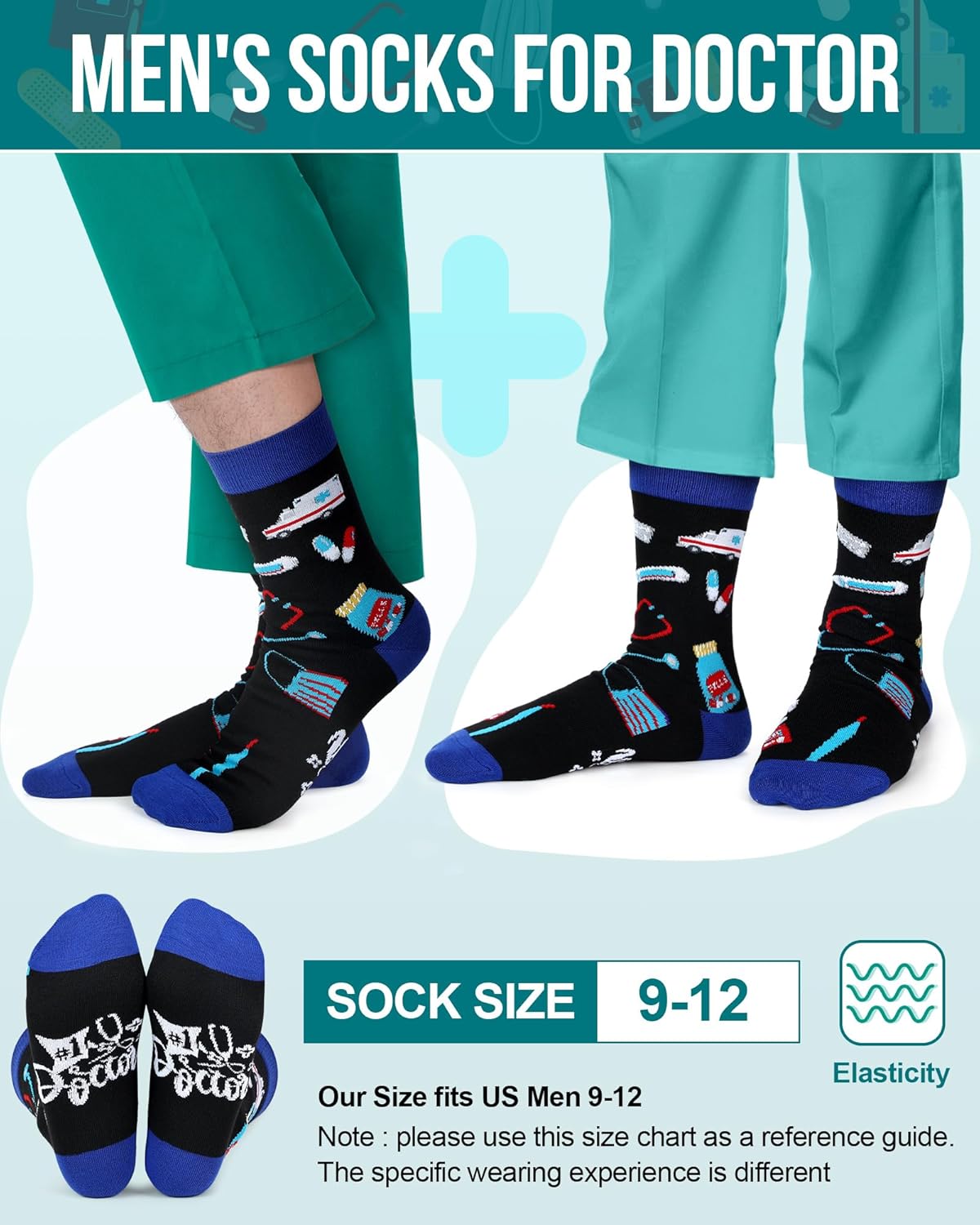 Hercicy 6 Pairs Men's Doctor Socks Male Novelty Medical Pharmacist Nurse Socks National Doctor's Day Nurse Week Appreciation Gifts Hospital Workers Assistants Nursing Graduation Party - Image 3