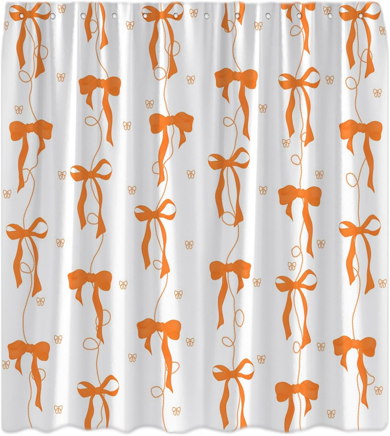 Cute Bow Shower Curtain Orange Aesthetic Bowknot Modern Minimalist White Romantic Bathroom Decor Pretty Polyester Fabric Bath Curtain 70 x 83 Inch