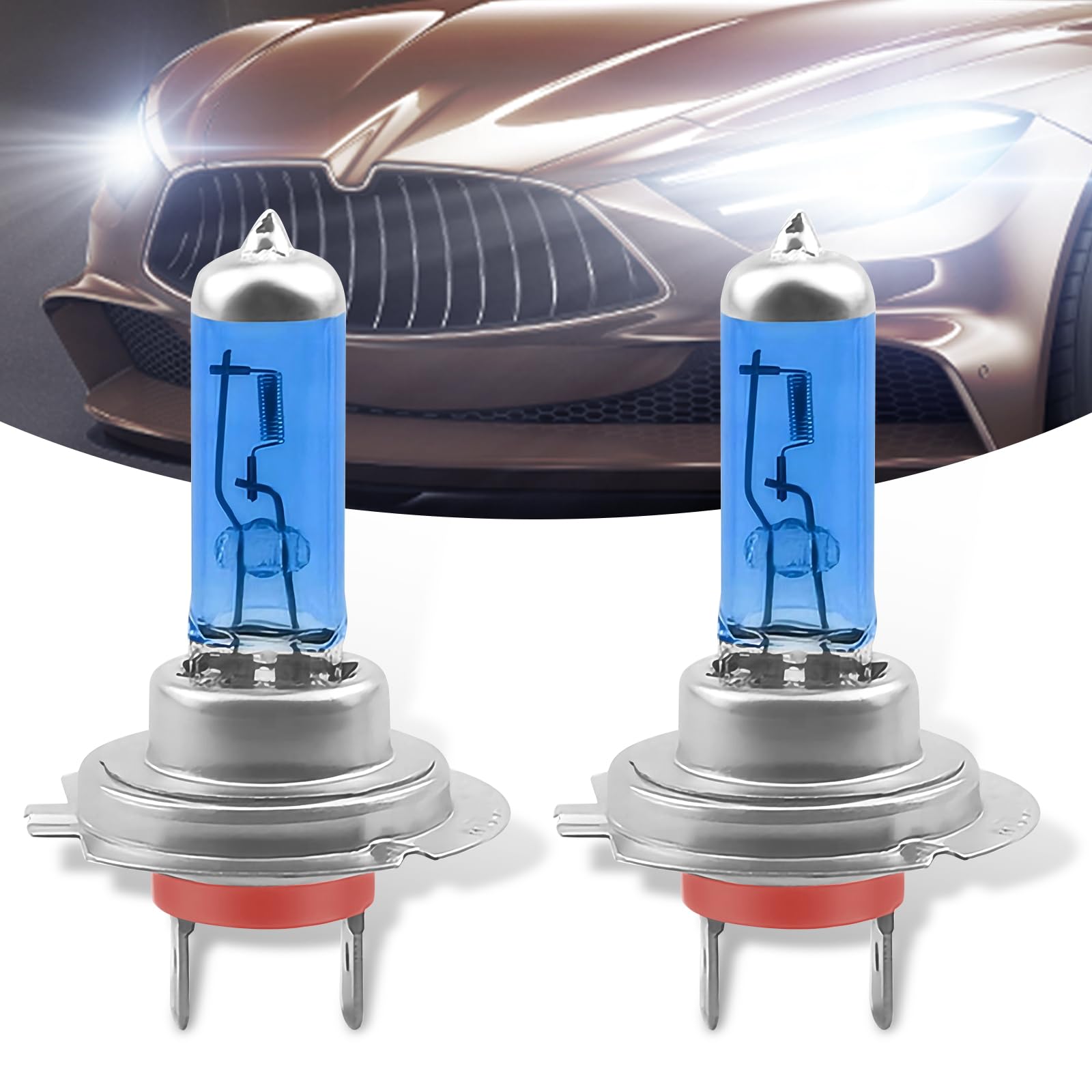 2 PCS H7 Automotive Halogen Bulbs, High Brightness Car Light Bulb, 12V Ultra White Light Anti-fog Bulb, Car Halogen Bulb Replacement Parts, Universal for Most Cars (White)