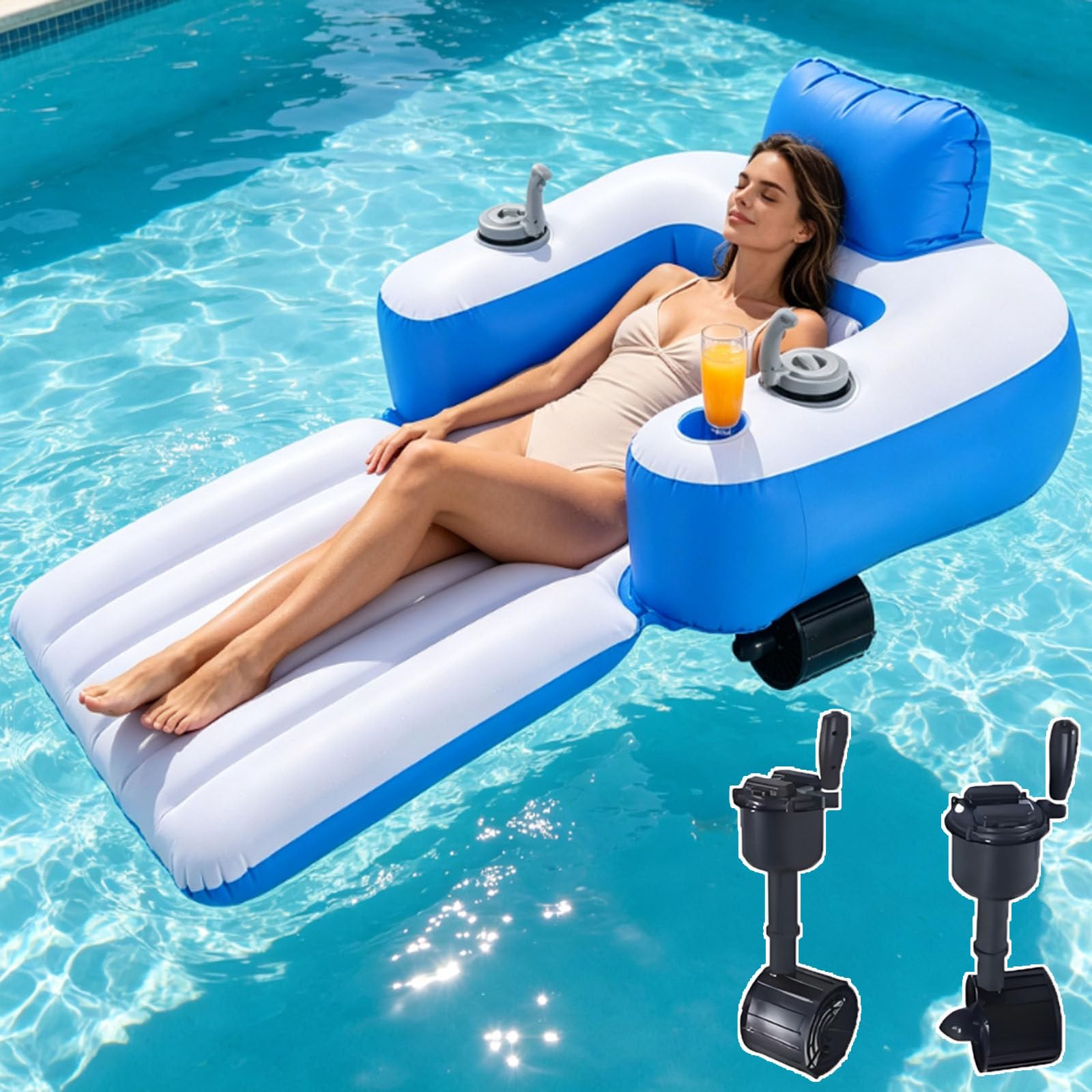 ErShangMao Motorized Pool Float, Electric Inflatable Pool Lounger with 50W Drift Control, 2600mAh Rechargeable Battery, Thick PVC Body, Cup Holder, River Run Tube for Lounging and Lake Outings
