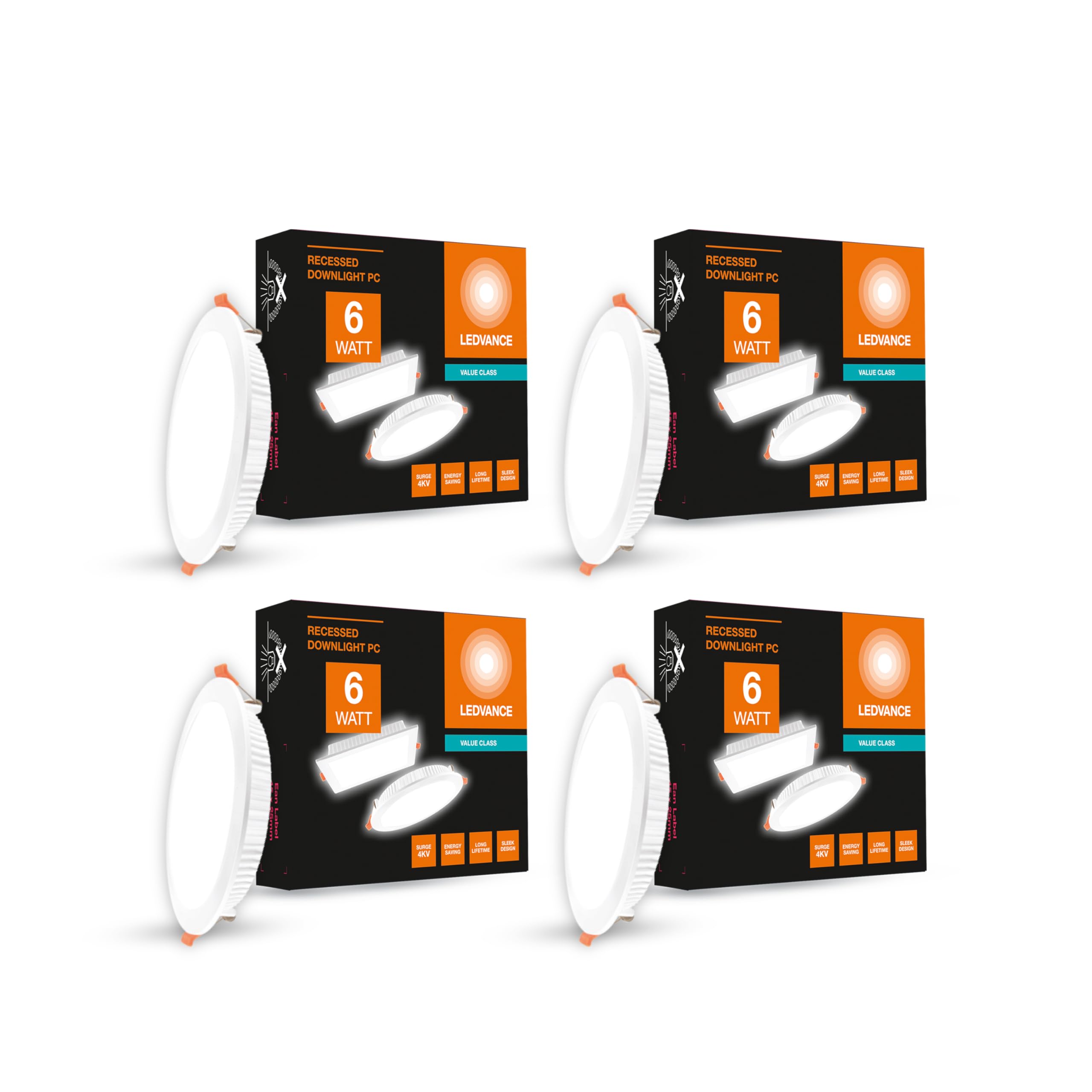 LEDVANCE OSRAM Lights for Ceiling 6W | Recessed Ceiling Light | Ceiling Downlight | False Ceiling Lights | 4.0KV Surge Charge Protection | Energy Saving | BIS Approved | 2 Year Warranty - Pack of 4