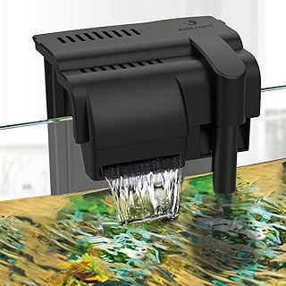 fishkeeper Hang on Filter Aquarium, Quiet Aquarium External Filter mit 4-Stufen-Filtersystem, Wasserfall Filterpumpe, Inklusive 2 pcs Filtermaterial (5W)