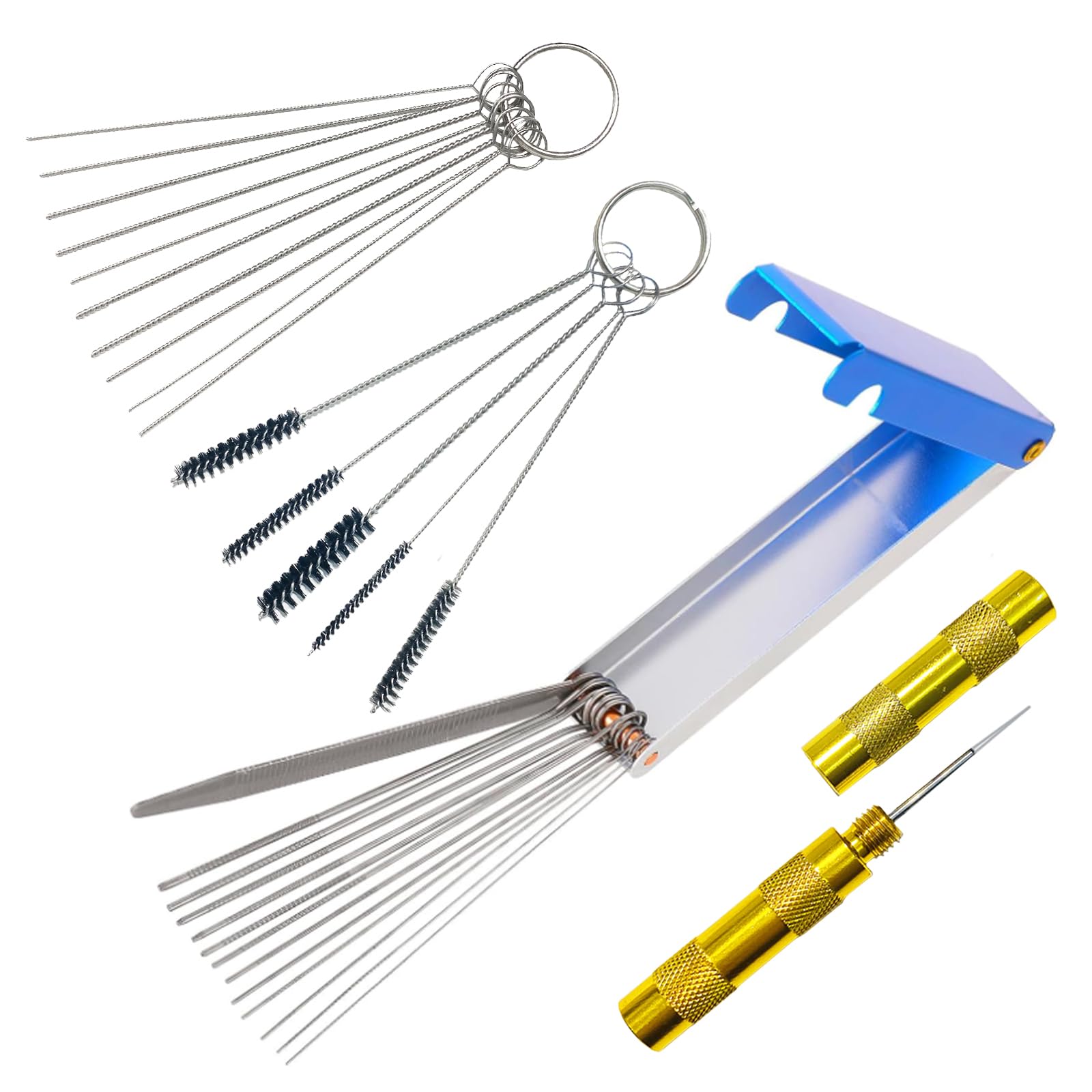 29 Pcs Carb Carburetor Cleaner, Aluminum Box (Containing 13 Needles), 1 Scraper,5pcs Nylon Brush, 10pcs Steel Needle, Cleaning Tool for Motorcycle And Car Engines