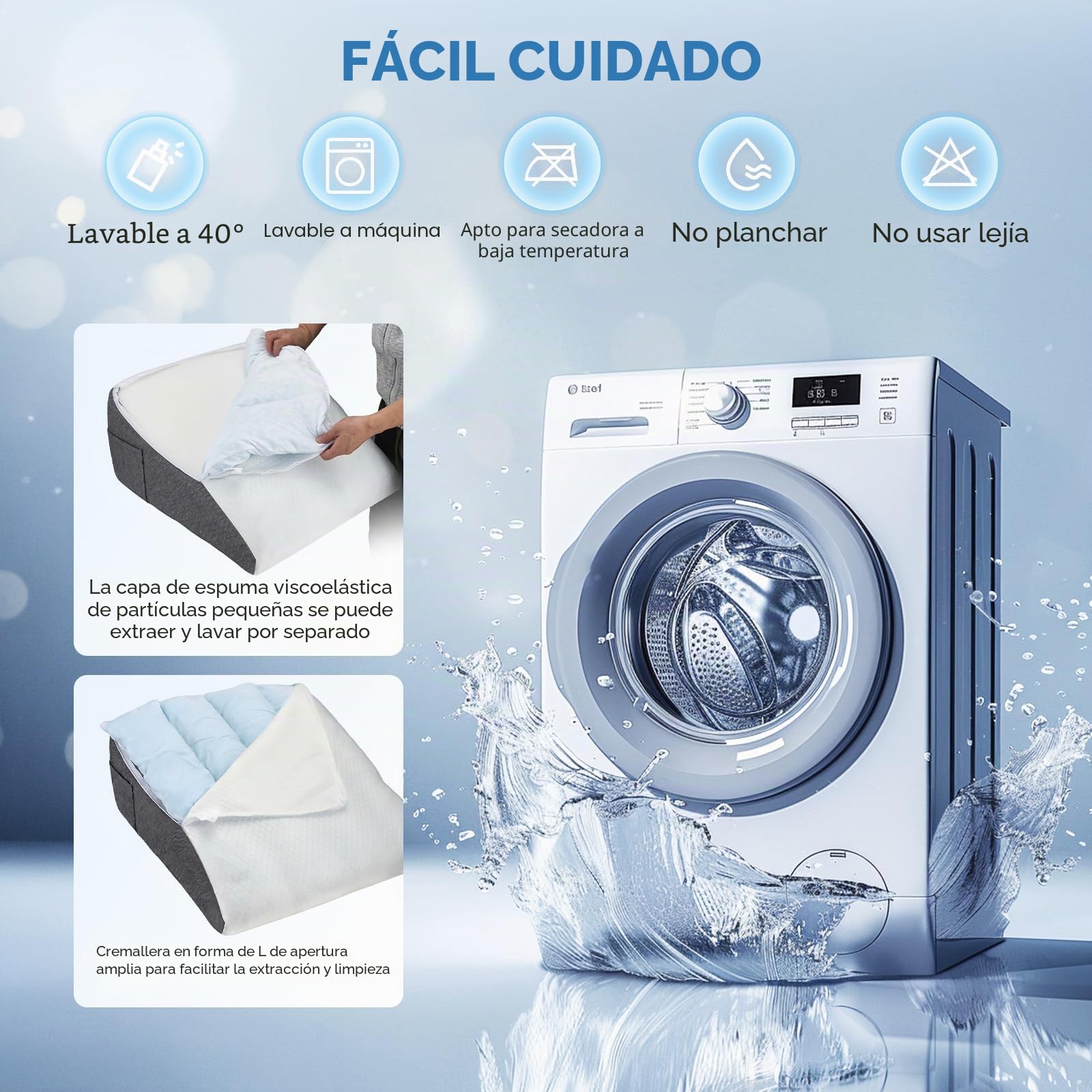 Juego de 3 almohadas de cuña con espuma viscoelástica suave, cojín de apoyo ajustable para un sueño reparador, almohada de inclinación para reflujo, ronquidos y dolor de espalda y piernas