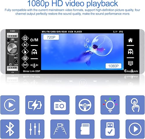 Miniatura 8 de Roinvou Estéreo de radio de coche de un solo DIN con Carplay Android Auto, pantalla táctil de 5.1 pulgadas, radio Bluetooth, soporte FM Mirror Link