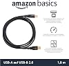AmazonBasics USB A to B Male USB 2.0 Cable Gold-Plated Connectors 1.8 m for Printers