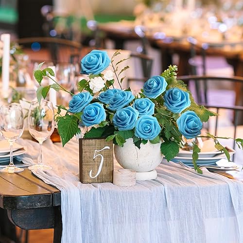 Miniatura 10 de JOYLEX Rosas artificiales realistas, 25 rosas falsas de aspecto real con tallo para ramos de boda, centros de mesa, despedida de soltera, fiesta,