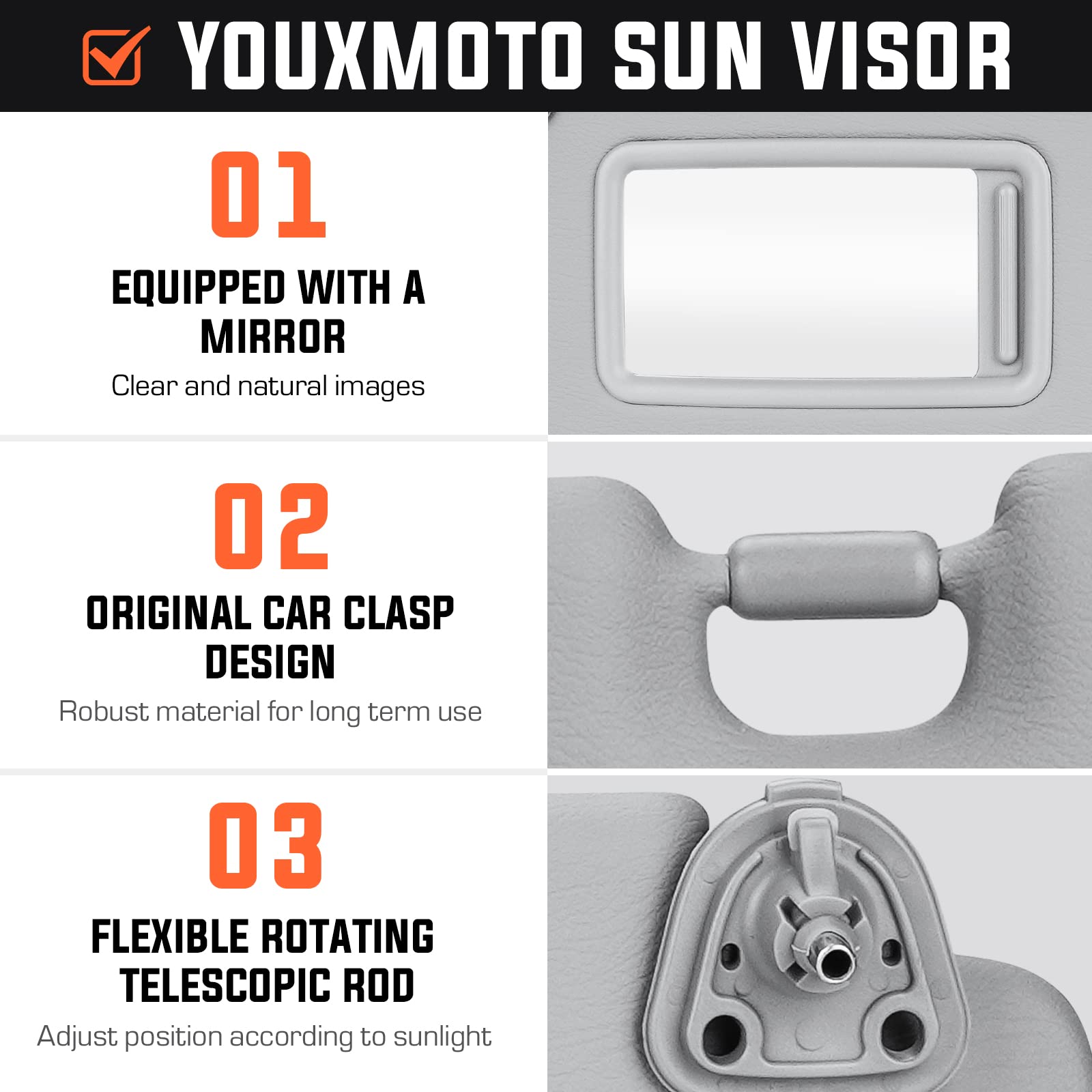 Left Driver Side Sun Visor Replacement For 2004-2007 Toyota Highlander - Beige, OE# 74320-48260-A0 (No Light, No Sunroof) - View #9