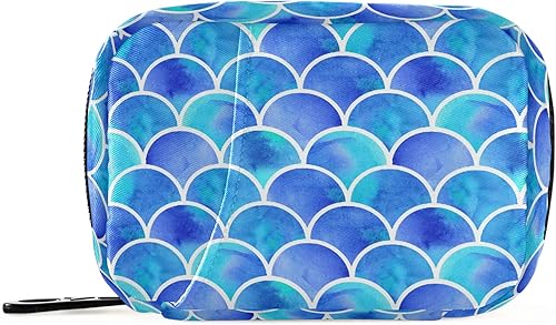 Naanle Pastillero de acuarela con escamas de sirena azul, pastillero de 7 días, bolsa organizadora de píldoras de viaje con cremallera, funda
