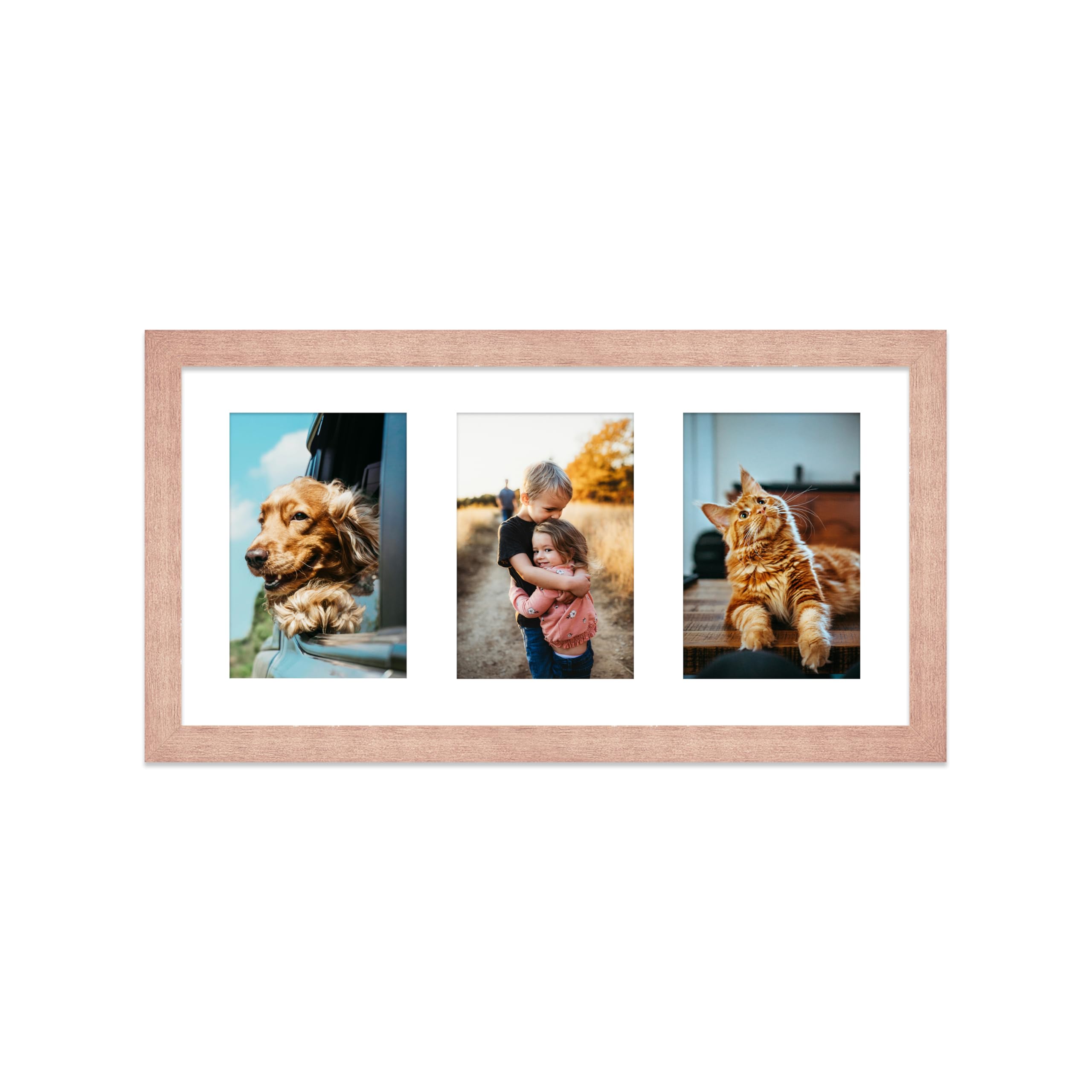 Bronze Multi Photo Frame - Holds 3 x 6x4 Pictures, Family Collage Picture Frame for Wall Display, 8x16 Panoramic Frame Size, Pack of 1