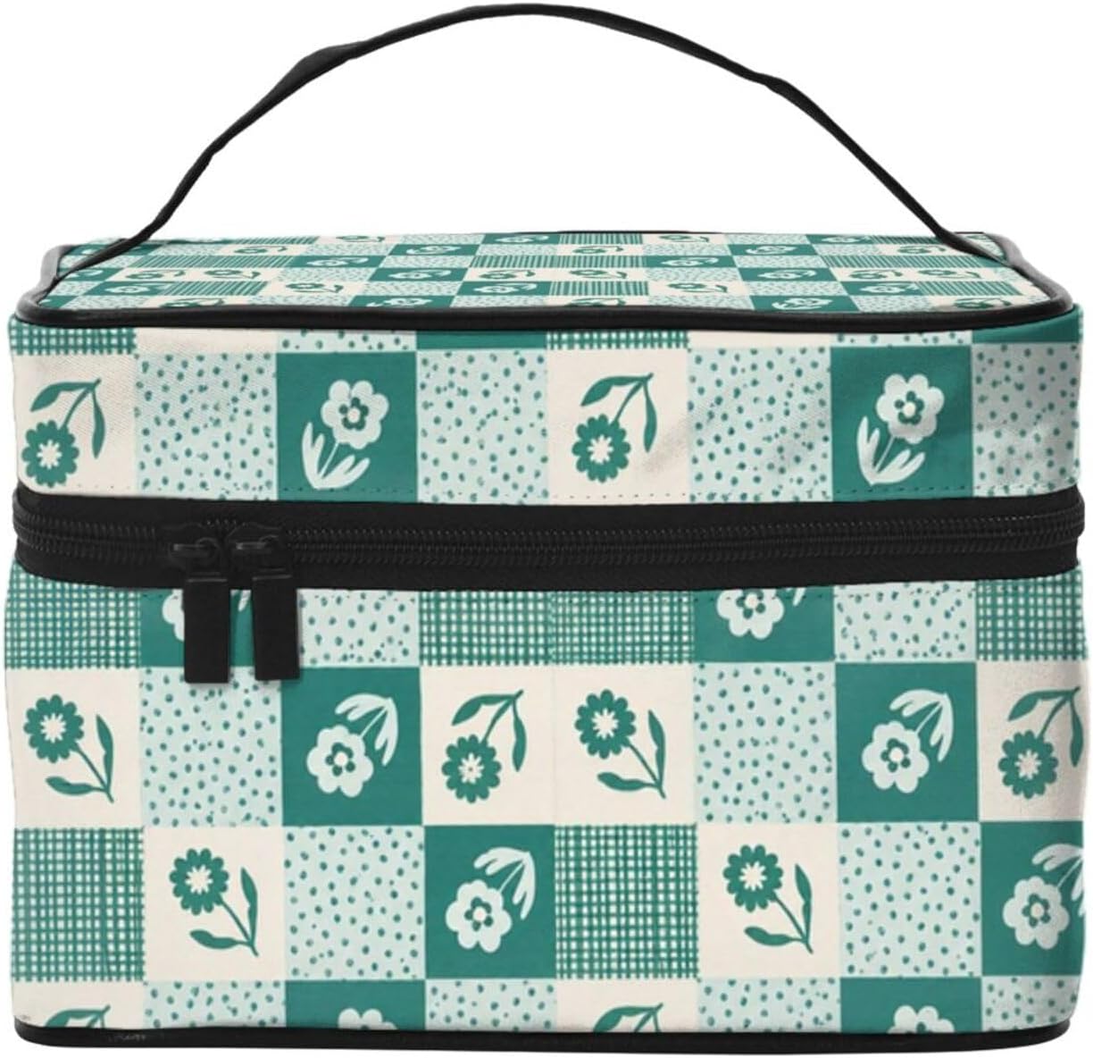 Floral Checkered Travel Toiletry Bag 9x6.7x6.3 Inch,Makeup Bag Cosmetic Organizer With Compartments Elastic Holders Portable Travel Kit For Women Men