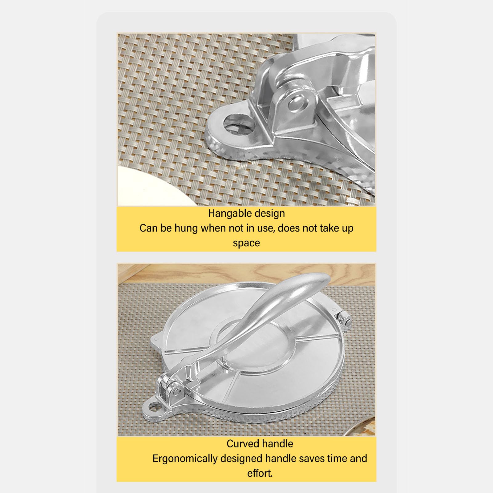 Tortilla-Presse, Manuelle Tortilla-Maschine aus Aluminiumlegierung für die Herstellung von Pizzakuchen, mit Multifunktionalem Design für Chinesische Kuchen und Gebäck (16 cm Silber)