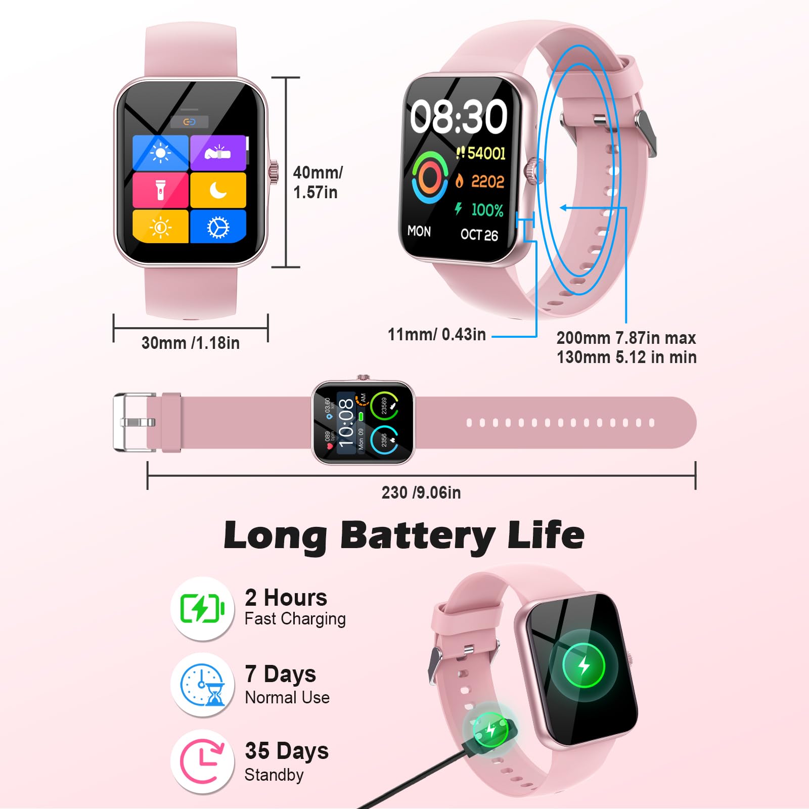 Fitness Tracker Montre Connectée Enfant, 1,83" HD Montre Intelligente pour Garçon Fille IP68 Étanche avec 120+ Mode de Sport Cardiofrequencemètre Podomètre Réveil Jeux pour Ados 4-16 Ans Cadeau, Rose
