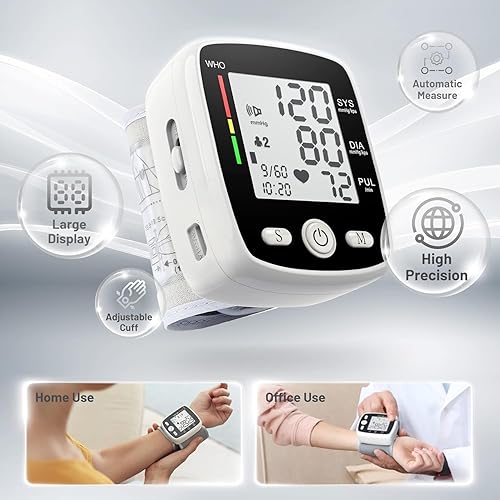 Miniatura 2 de Monitor de presión arterial digital de muñeca MBUPAI, máquina de BP automática con brazalete de BP, memoria para 2 usuarios y 180 lecturas, pantalla