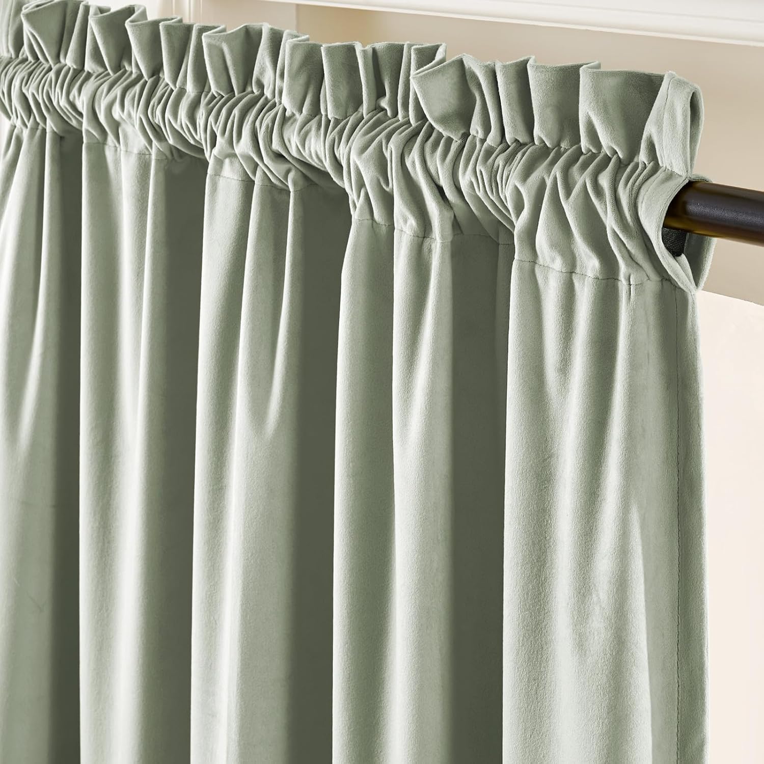 Lazzzy Green Velvet Curtains Blackout Thermal Insulated Curtains 63 Inch Long Window Drapes for Bedroom Living Room Super Soft Luxury Rod Pocket Window Treatment 2 Panels, Grey Sage