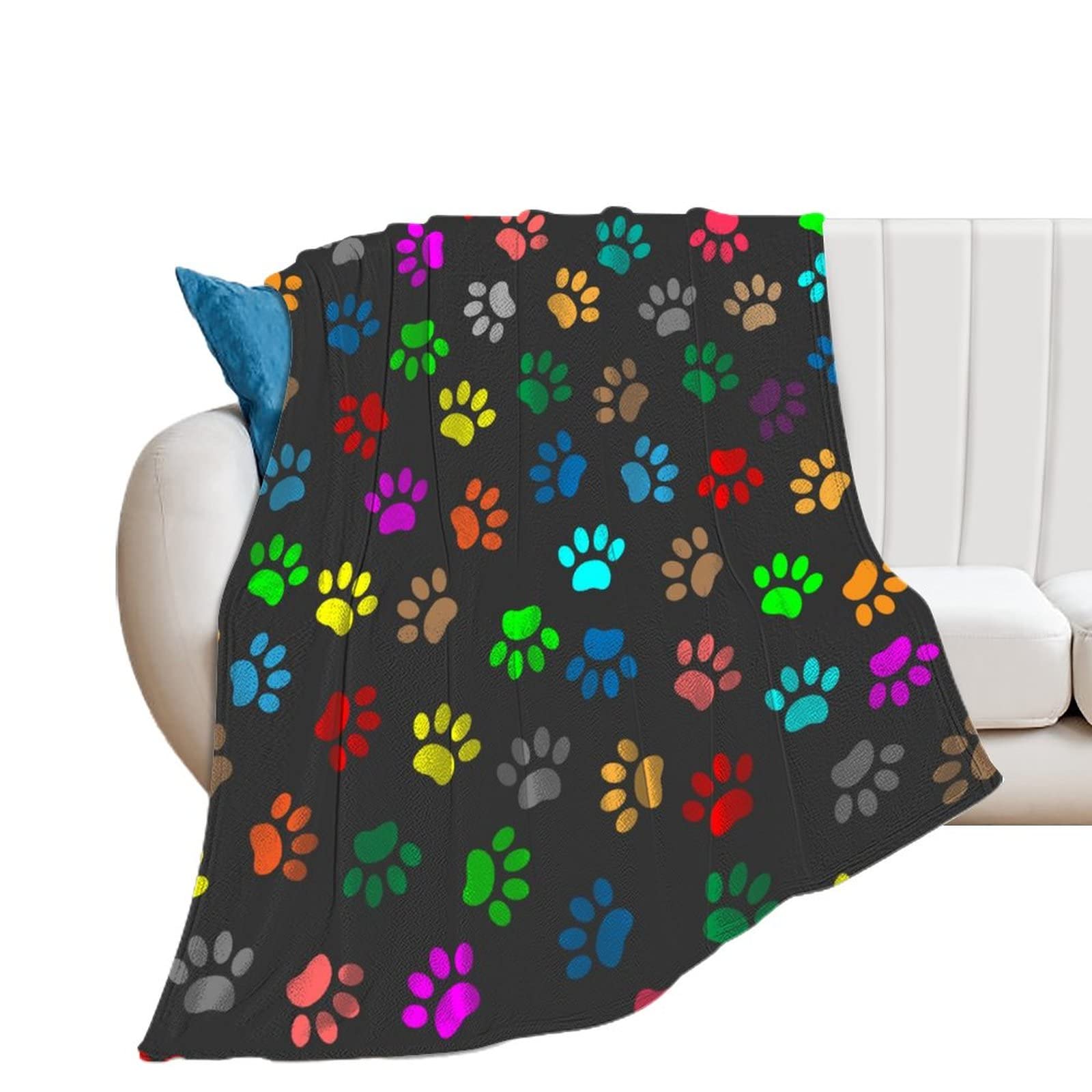 Couverture en flanelle anti-froid plaid doux lit sofa empreintes couleur