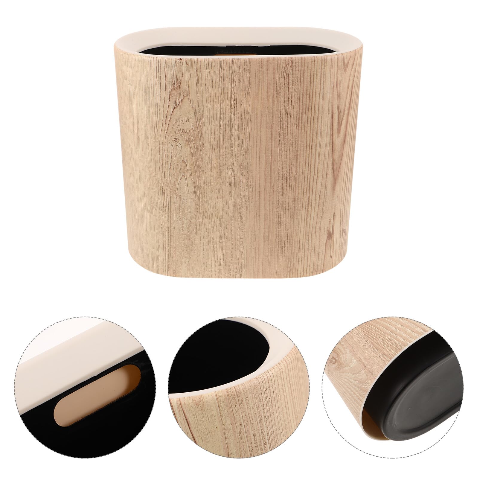 Pattumiera con Coperchio Sigillato Cestino per Carta Effetto Legno Adatto Spazi Stretti Camera da Letto Ufficio e Bagni Colore Beige