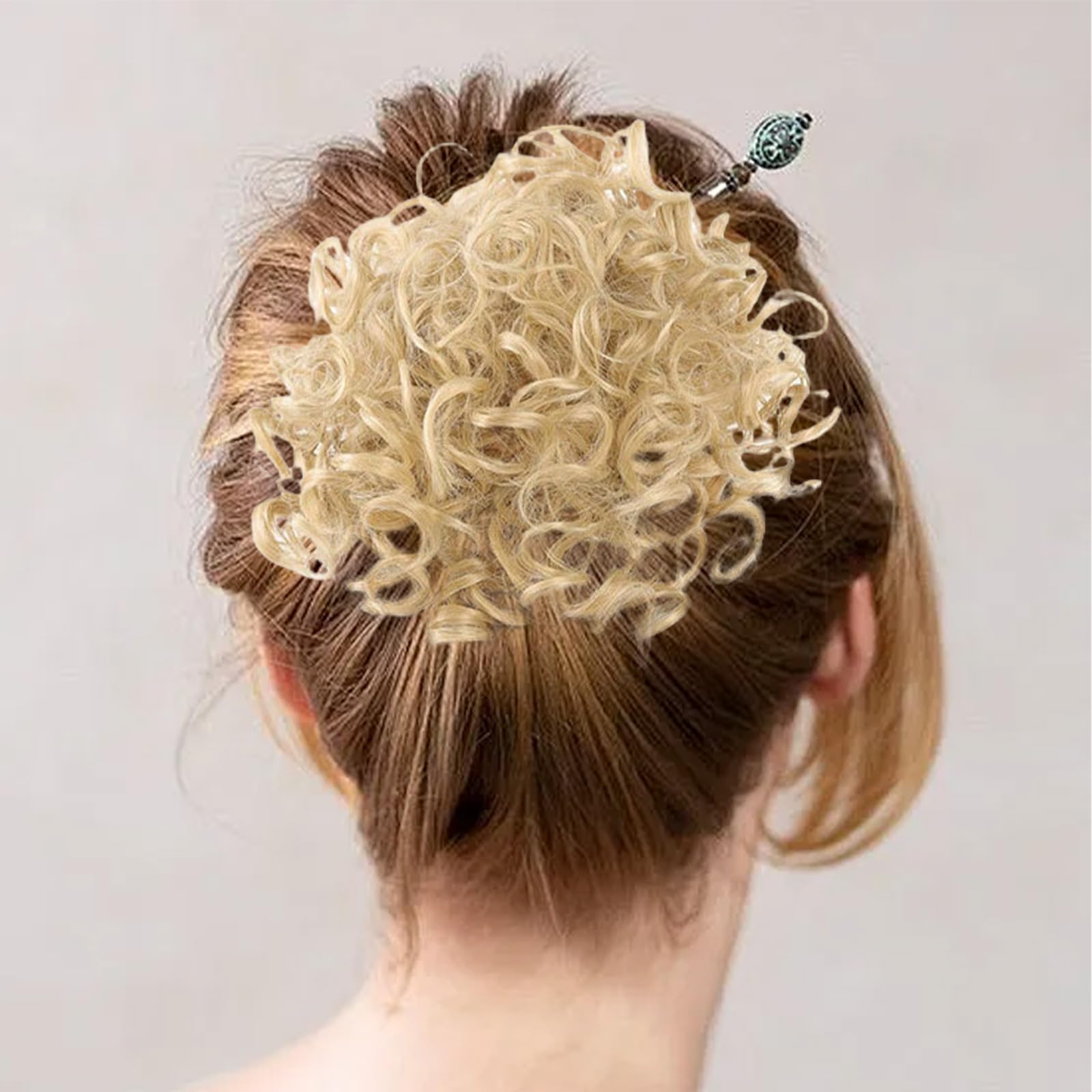 Messy Bun, Short Curly Drawstring ,Extension Loose Bun Hair ,Pieces for Women High Temperature Synthetic Bun Extension 60g Black (24-613) - Image 3