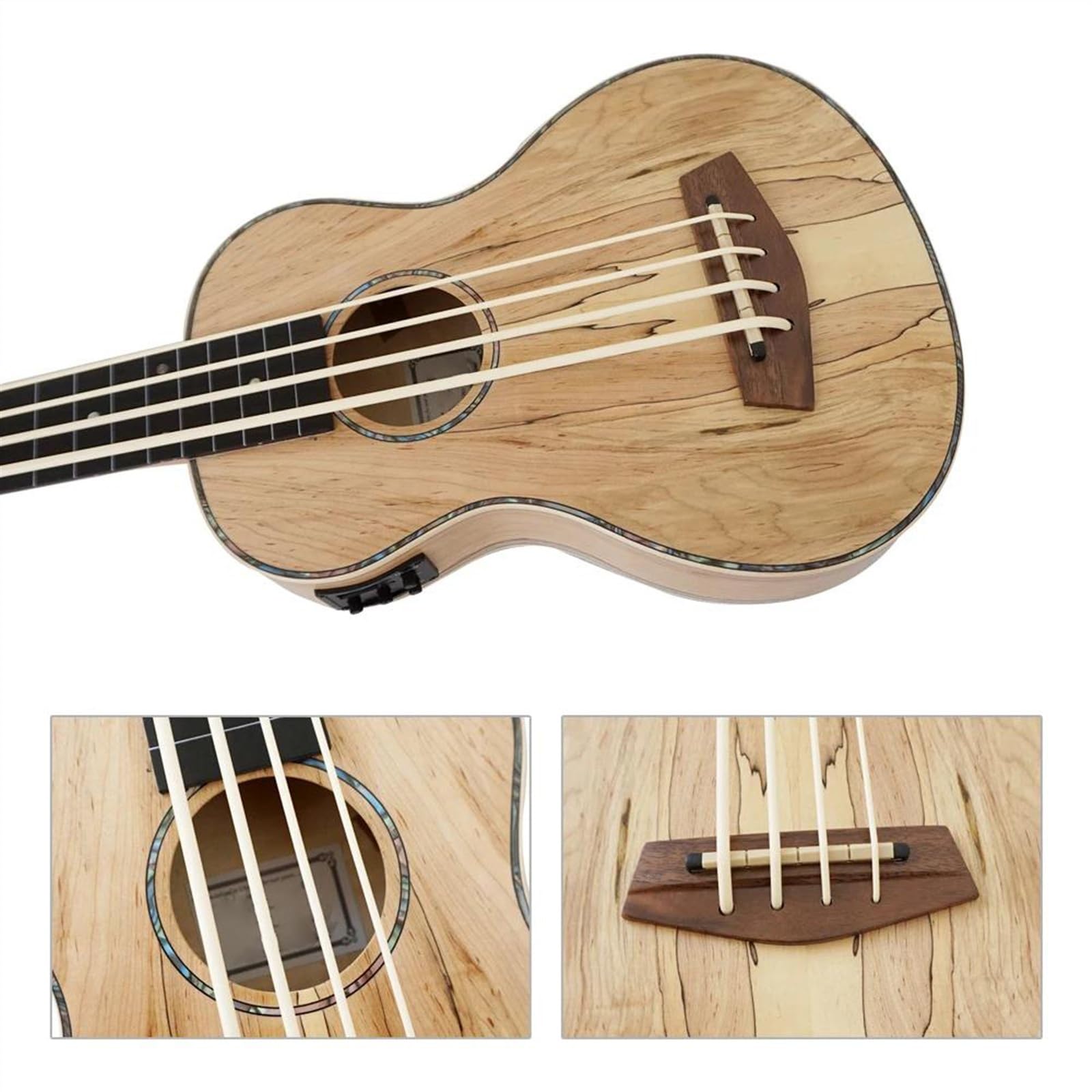 Ukelele Bajo Eléctrico De 30 Pulgadas, Cuerpo De Arce Spalted, Ukelele De 4 Cuerdas Con Bolsa Acolchada Ukelele Starter Kit