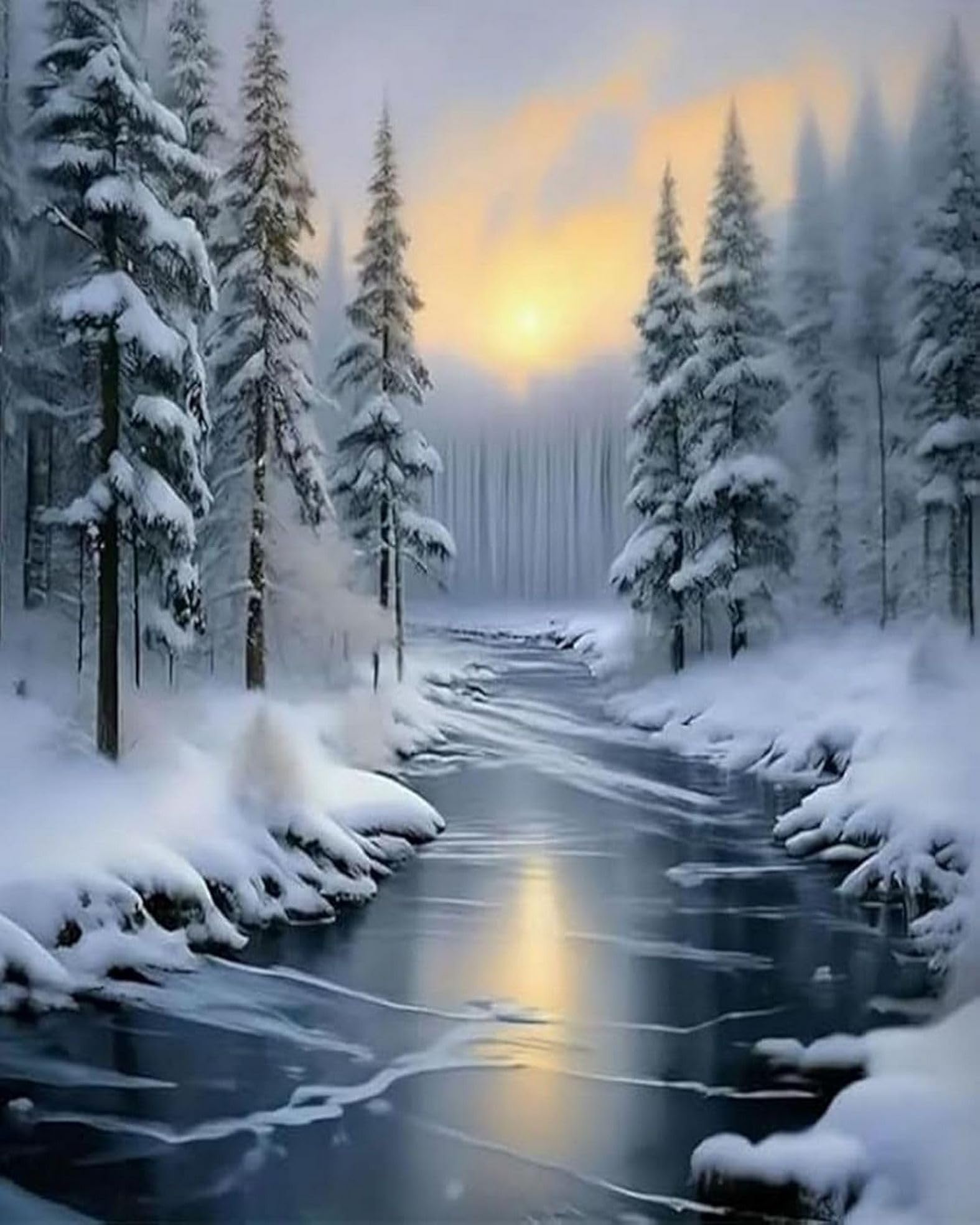 LEYIUYIU Kit punto croce stampato semplice fai da te per principianti adulti 11CT motivi di ricamo a mano decorazione della parete di casa - Fiume innevato - 40x50cm