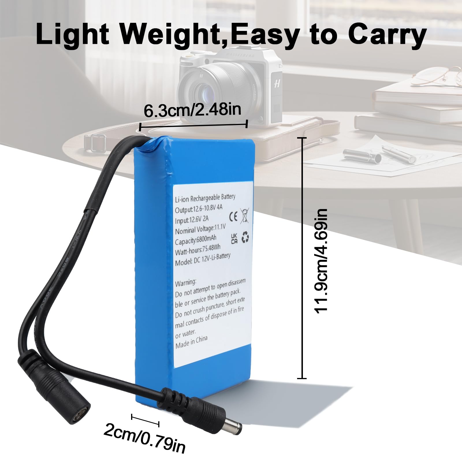 DC 12V 6800mAh Batería Recargable de Iones de Litio para la Mayoría de los Dispositivos de 12V, Cámaras Inalámbricas, Videocámaras, Reproductores MP3, Cámara CCTV, Enrutador, DVD, etc