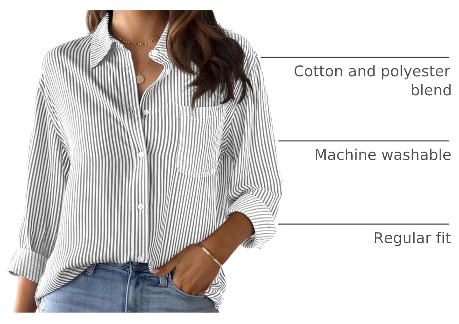 CUNLIN Women's Wrinkle-Resistant Striped Long Sleeve Button Down Shirt image 4