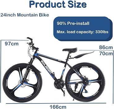 TRIOBLADE 24''26''27.5'' Mountain Bike 3 Spoke Wheels Mountain Bicycle 21 Speeds Disc Brake Bike Lightweight Frame Bicycle for Adult Men Women Sport Cycling Bike