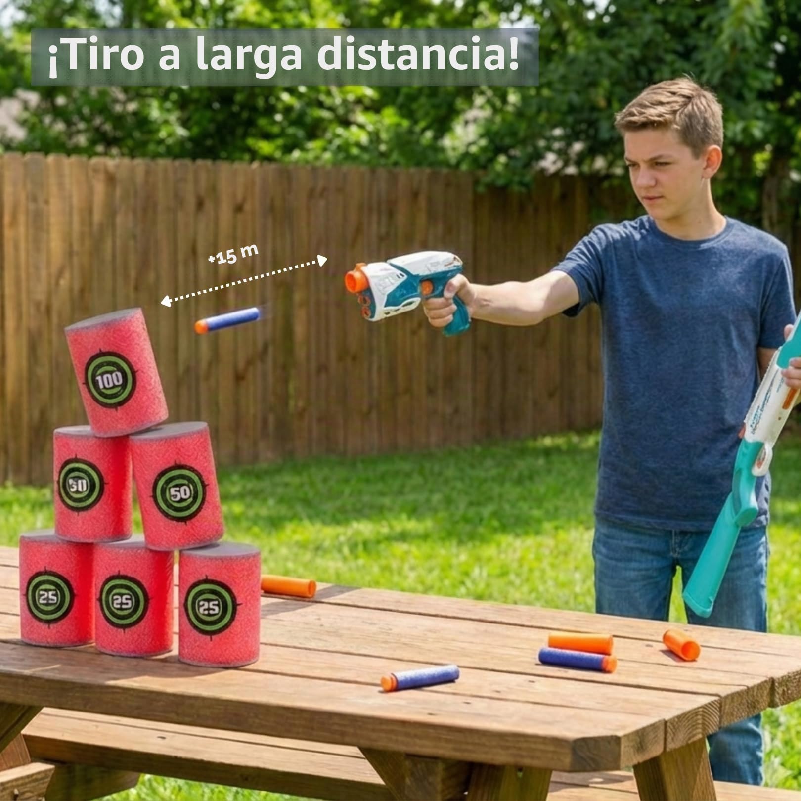 Pistola Juguete Niño & Escopeta de Juguete con Dardos Espuma – Set Blaster Manual con Diana Latas, Balas de Espuma, Recarga de Flechas, Juego Exterior Niño, Francotirador Sniper