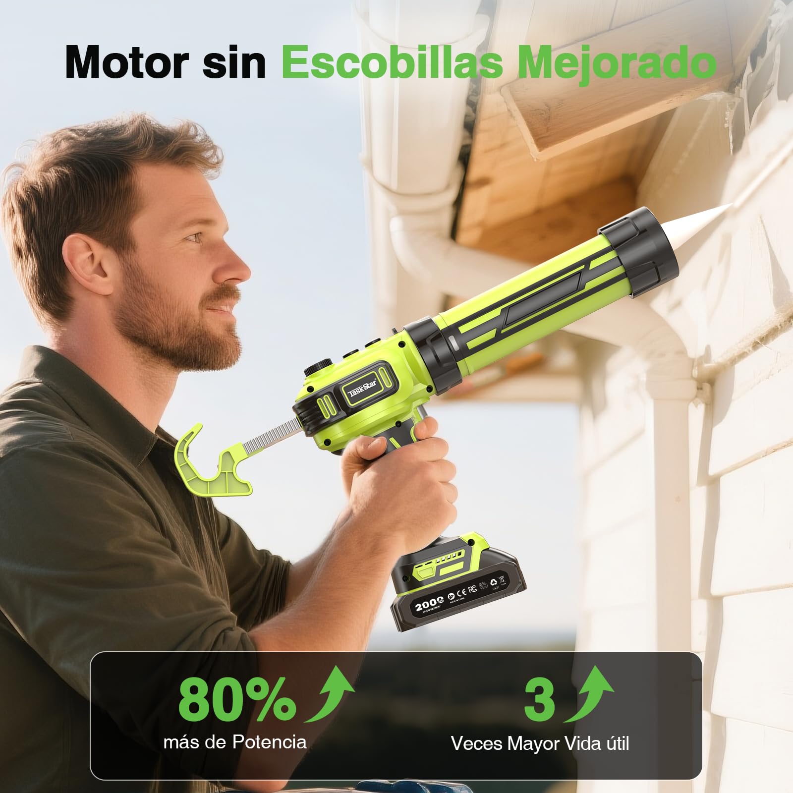 Taskstar Pistola Silicona con 2-Baterías y Luz-LED, Sin Escobillas Mejorado | Pistola Silicona Eléctrica Compatible con Makita 18V Batería de 300ml para Calafateo y Sellado, Bajo Nivel de Ruido