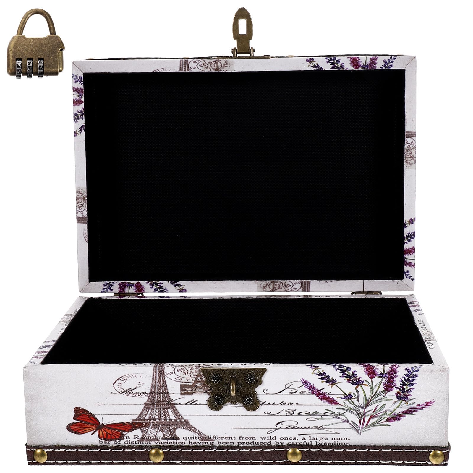 Vintage Holzschatzkiste aus Dichteplatte mit Leder und Zinklegierung Abschließbare Aufbewahrungsbox mit Deckel für Schmucksammlung Schreibtisch oder Kommode