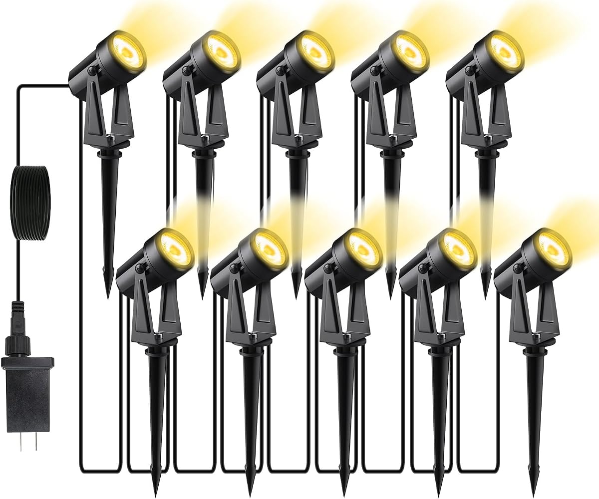 10 Pack Outdoor Low Voltage Landscape Lighting with Transformer | 3W 3000K Warm White IP65 Waterproof Landscape Ground Lights,27V LED Landscape Spotlights for Garden,Yard,Trees,Path,Pathway