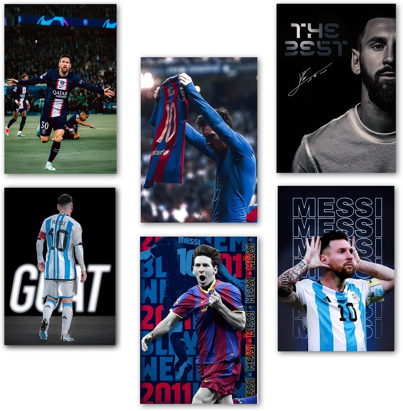 Wallgasm Messi Posters | Set of 6, 8x12 inch (A4 Size) 300 GSM | Lionel Messi Posters | GOAT Poster | Football Poster | La Pulga Atomica | Messi Poster Set | Posters Wall Art For Bedroom, Living room