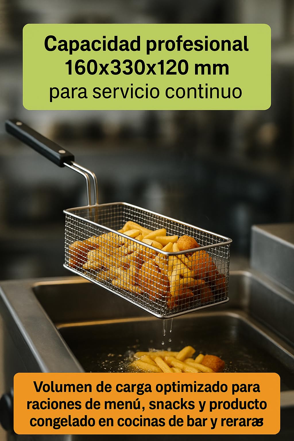 CubetasGastronorm ® cesta freidora 160x330x120 mm acero cromado recambio compatible con Zanussi modelos HFR 410 412 HFR 810 para freidora gas cocina profesional bar restaurante y hoteleria extra