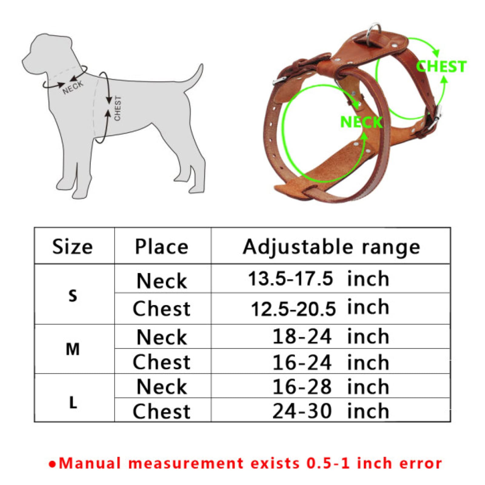 Outdoor-Geschirr Aus Echtem Leder, Verstellbares Hundegeschirr, Weste Für Hunde, Mittelgroße Bis Große Bulldogge, Labrador, Deutscher Schäferhund, Braun,Braun,L