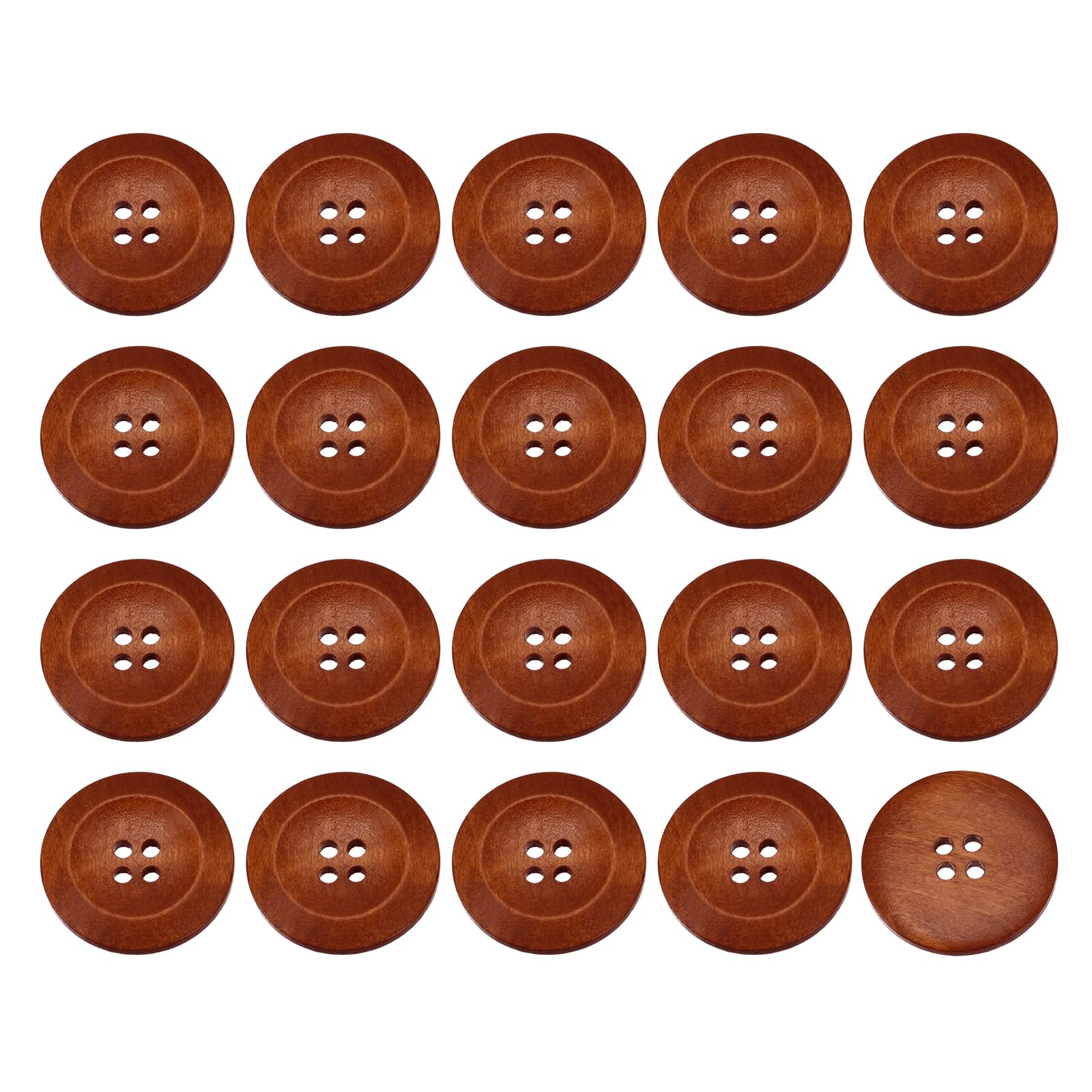 Boutons en bois 35mm à 4 trous uxcell marron et rouge pour couture | Lot de 50