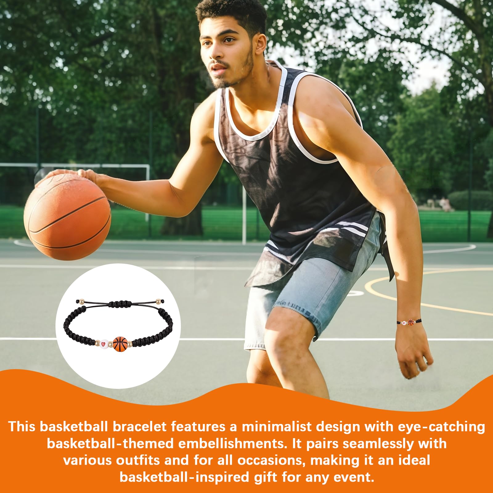 Bracciale per Ragazzo Basket, Set di 2 Braccialetti Regolabili in Materiale Resistente, Regalo per Giovani Appassionati di Basket, Accessori Sportivi per Bambini, Perfetto per Compleanni e F