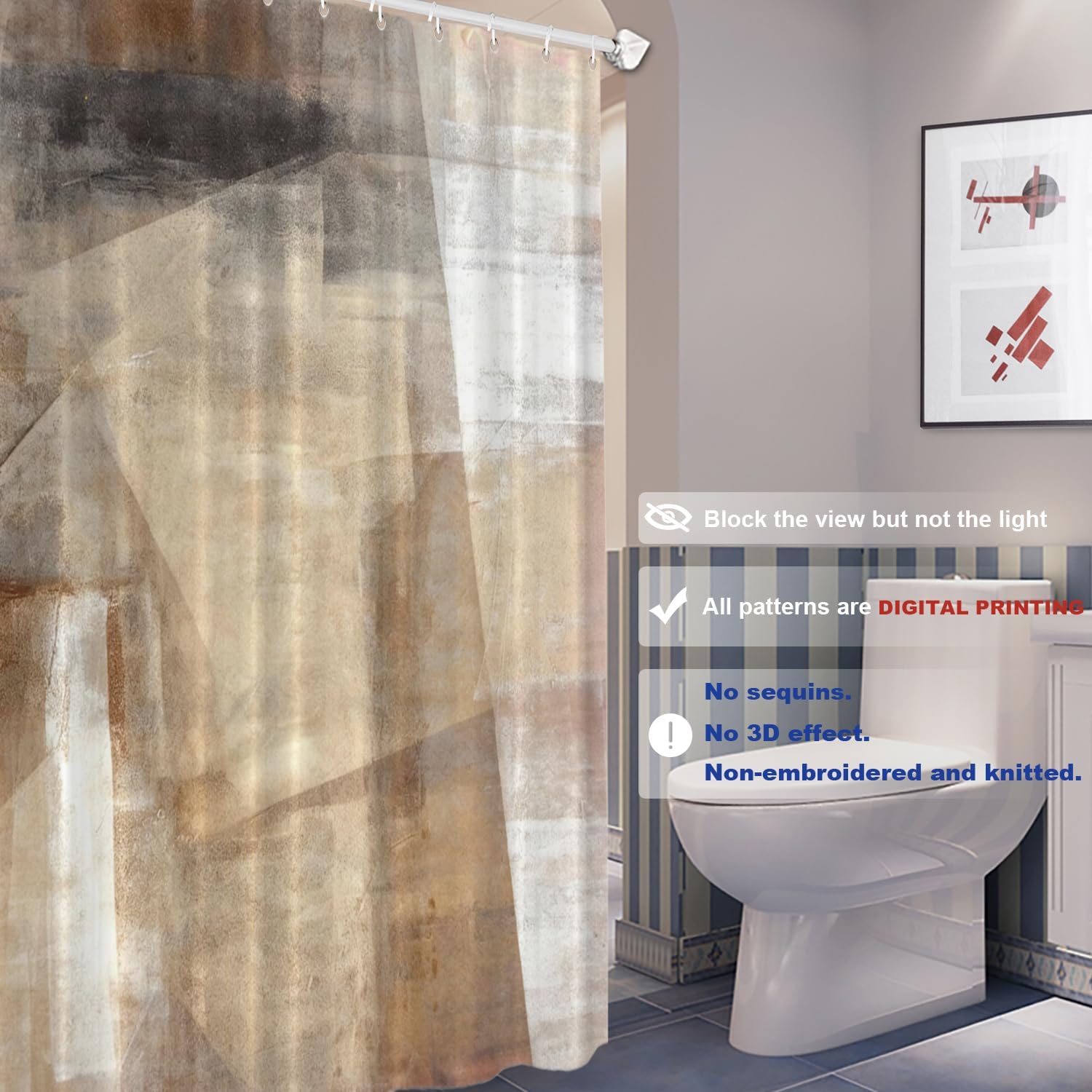 Batmerry Brown Beige Abstract Art Decorative Shower Curtain - Acrylic Painting Design, Long Wide With Rust Proof Grommets for Bathroom, Waterproof Washable