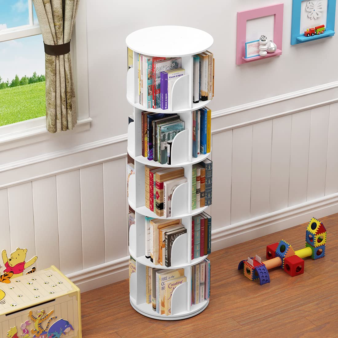 5 Tier 360 Rotating Stackable Shelves Bookshelf Organizer