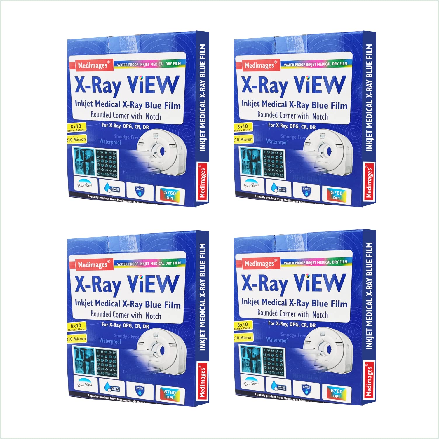 Medical X-Ray Film | COLOUR : Blue | SIZE: 8" X 10" | PACK: 100 Sheets | THICKNESS: 210 Micron | For X-Ray, CR, DR (Combo Of 4)